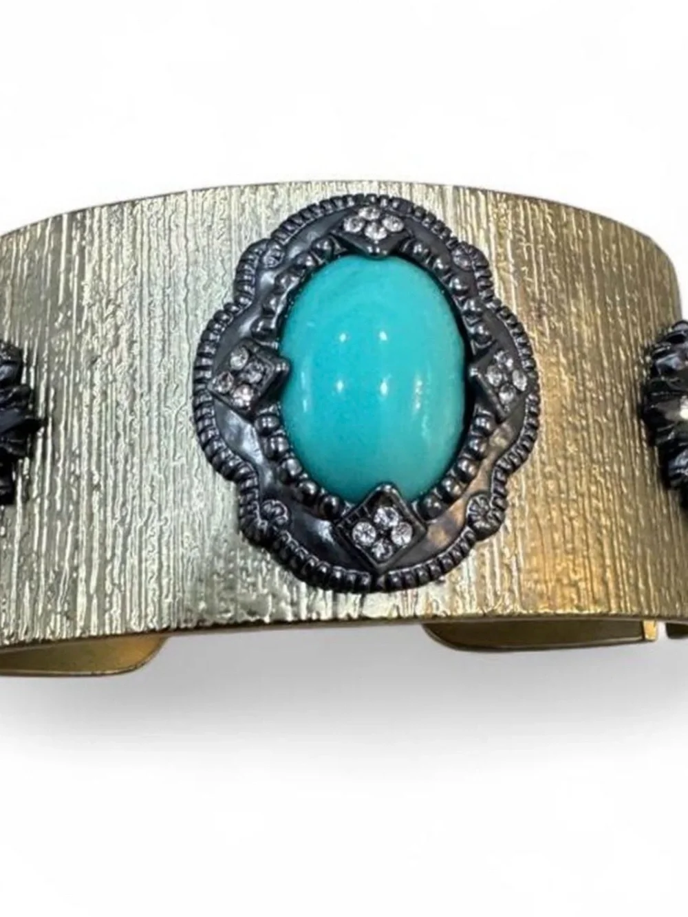 Turquoise Cabochon Textured Gold-Tone Statement Cuff
